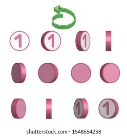 Number 1 in circle rotation sequence sprite sheet on white background. Vector illustration.