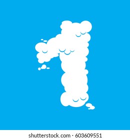 Number 1 cloud font symbol. White Alphabet sign one on blue sky