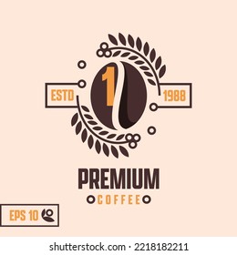 Number 1 coffee logo for any business especially for coffee shop, cafe, restaurant, roasted coffee, food truck, etc. Retro style