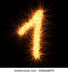 Number 1 composed from lights particles, isolated on black. Vector design.