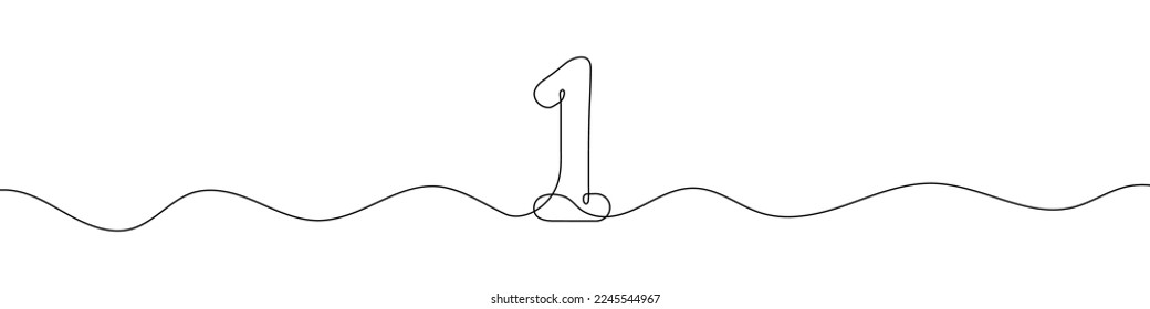 Number 1 in continuous line drawing style. Line art of number one. Vector illustration. Abstract drawing number 1