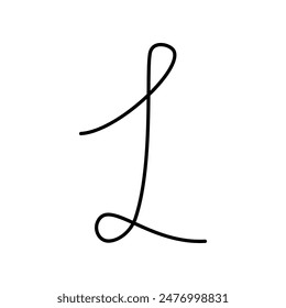 Number 1 continuous line. Number one Hand drawn Line Art design concept. Transparent background.