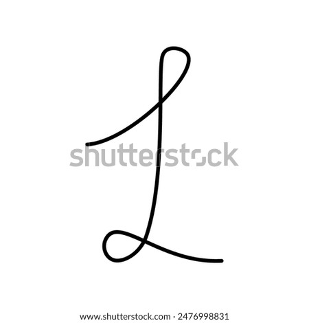 Number 1 continuous line. Number one Hand drawn Line Art design concept. Transparent background.