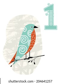 Number 1 Counting Poster for Kids with Bird 