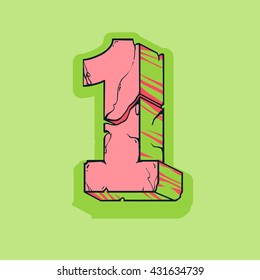 Number 1 cracked stone 3d font.Typography t-shirt graphics