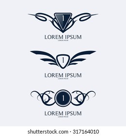 Number 1 crest logo. Alphabet vector logotype design.