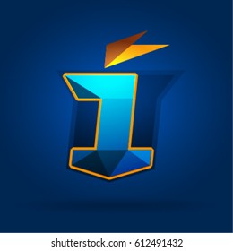 Number 1 design shield. Heraldic design 1 number, with a flag.