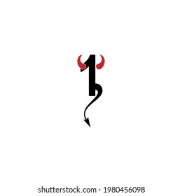 Number 1 with devil's horns and tail icon logo design vector template