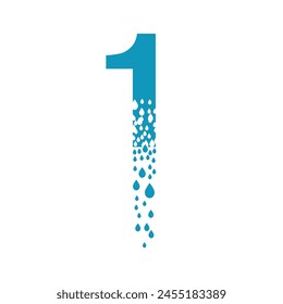 The number 1 dissolves into droplets. Drops of liquid fall out as precipitation. Destruction effect. Dispersion.