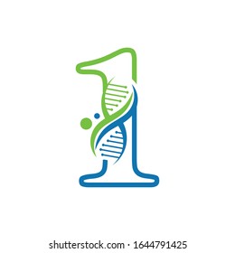 Número 1 con logotipo de ADN Icono de plantilla creativa simple