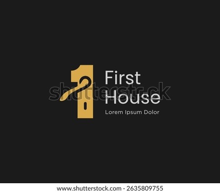Number 1 with door handle logo design. Elegant number one home house hotel symbol icon