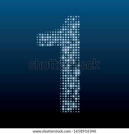 The number 1 is evenly filled with white dots of different sizes. Vector illustration on blue background