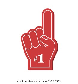 Number 1 Fan. Red Foam Finger, Vector Illustration