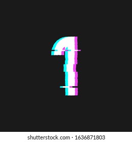 Number 1 or First with Glitch Effect Style for Countdown, Poster, Flyer, Banner. Vector Flat