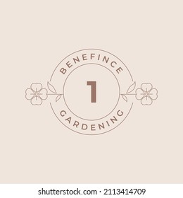Plantilla de diseño Emblema de Logotipos de Flores Número 1 con plantas botánicas e iluminación de vectores de Petals Estilo de arte de línea mínimo. Símbolos de esquema para la promoción de marca de cosméticos y embalajes o productos florales