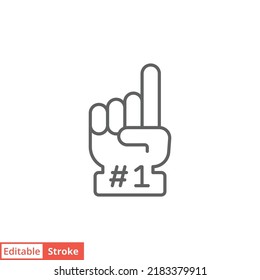 Number 1 foam glove icon. Simple outline style. Fan logo hand with finger up. Thin line vector illustration isolated on white background. Editable stroke EPS 10.
