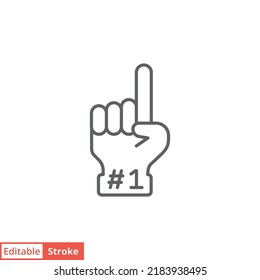 Number 1 foam glove icon. Simple outline style. Fan logo hand with finger up. Thin line vector illustration isolated on white background. Editable stroke EPS 10.