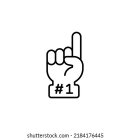 Number 1 foam glove icon. Simple outline style. Fan logo hand with finger up. Thin line vector illustration isolated on white background. EPS 10.