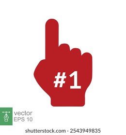 Number 1 foam glove icon. Red number one fan hand glove. Simple flat style. Fan logo hand with finger raised. Vector illustration isolated on white background. EPS 10.