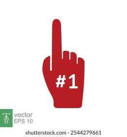 Number 1 foam glove icon. Red number one fan hand glove. Simple flat style. Fan logo hand with finger raised. Vector illustration isolated on white background. EPS 10.