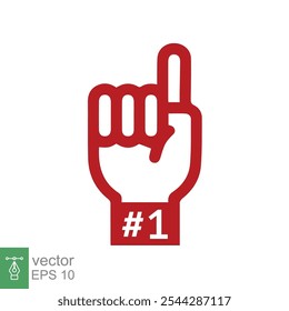 Number 1 foam glove icon. Red number one fan hand glove. Simple flat style. Fan logo hand with finger raised. Vector illustration isolated on white background. EPS 10.