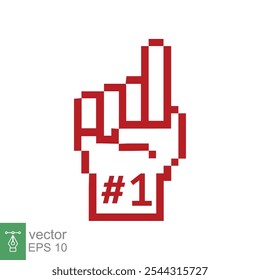 Number 1 foam glove icon. Red number one fan hand glove. Simple flat style. Fan logo hand with finger raised. Vector illustration isolated on white background. EPS 10.