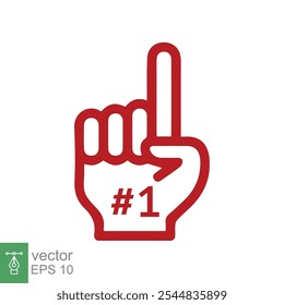 Number 1 foam glove icon. Red number one fan hand glove. Simple flat style. Fan logo hand with finger raised. Vector illustration isolated on white background. EPS 10.