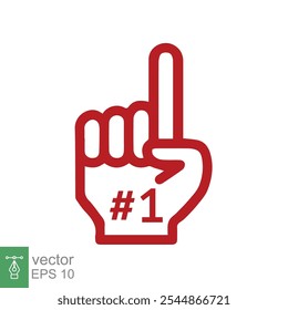 Number 1 foam glove icon. Red number one fan hand glove. Simple flat style. Fan logo hand with finger raised. Vector illustration isolated on white background. EPS 10.