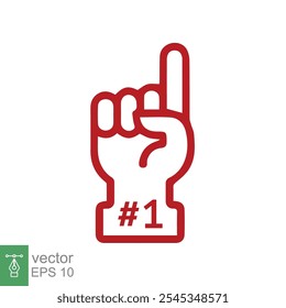 Number 1 foam glove icon. Red number one fan hand glove. Simple flat style. Fan logo hand with finger raised. Vector illustration isolated on white background. EPS 10.