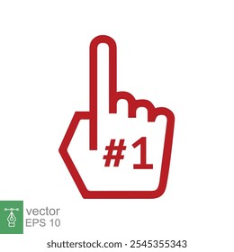 Number 1 foam glove icon. Red number one fan hand glove. Simple flat style. Fan logo hand with finger raised. Vector illustration isolated on white background. EPS 10.