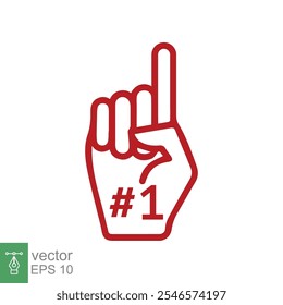 Number 1 foam glove icon. Red number one fan hand glove. Simple flat style. Fan logo hand with finger raised. Vector illustration isolated on white background. EPS 10.