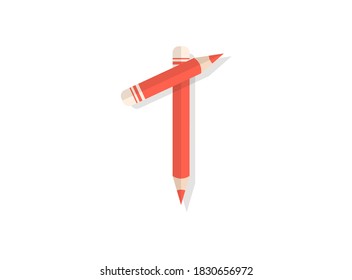Number 1 font made of pencils. Vector design element for logo, banner, posters, card, labels etc. 