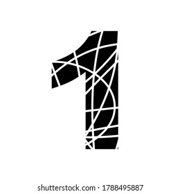 Number 1 - fragmented mottled font - isolated, vector illustration