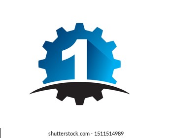 Number 1 gear technology logo or symbol template design