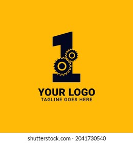 number 1 with gear for technology and mechanical vector logo design