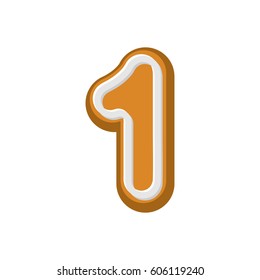Number 1 Gingerbread font. Peppermint honey-cake ABC one. Cookies alphabet. Lettering biscuit
