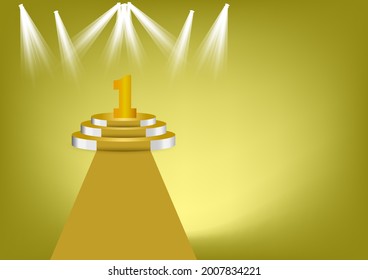 number 1 gold color on gold podium is the winner is in first Vector illustration with gold color background copy space