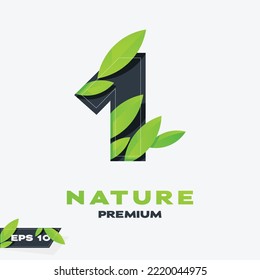 Número 1 con logotipo de hoja verde plantilla de diseño vectorial, Perfecto para spa, belleza, etc