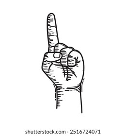 Number 1 Hand Vector, Number one Finger Vector, Hand Gesture Image, One Finger up Vector,  Human Hand Drawn Vector.