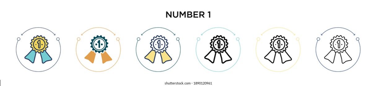 Number 1 icon in filled, thin line, outline and stroke style. Vector illustration of two colored and black number 1 vector icons designs can be used for mobile, ui, web