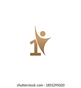 Number 1  icon logo with abstrac sucsess man in front, alphabet logo icon creative design illustration