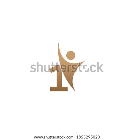 Number 1  icon logo with abstrac sucsess man in front, alphabet logo icon creative design illustration