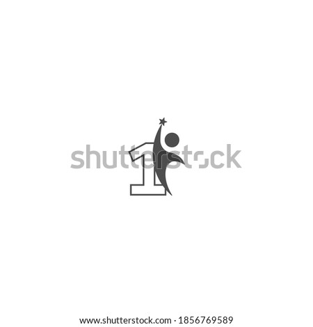Number 1 icon logo with abstrac sucsess man in front, alphabet logo icon creative design illustration