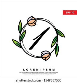 number 1 inside floral frame logo. modern icon, template design