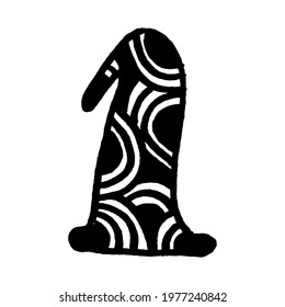 The number 1, isolated on white background. Hand drawn with ink. Vector illustration.