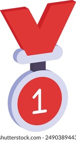 Number 1 leadership Charisma Awards isometric concept, Speech contest Red Ribbon vector icon design, token of recognition symbol, Expression of gratitude sign, distinctive insignia stock illustration