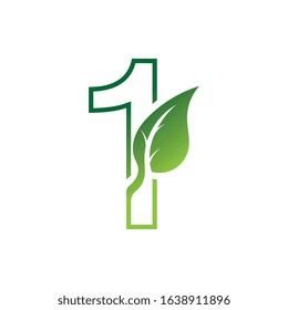 Number 1 with leaf concept logo or symbol template design