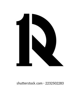 number 1 and letter r  logo design vector 