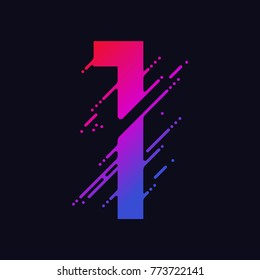 Number 1 with liquid splash and drops, abstract colorful digits, ink mathematic symbol, stylized numeral, dynamic paint trail font. Vector