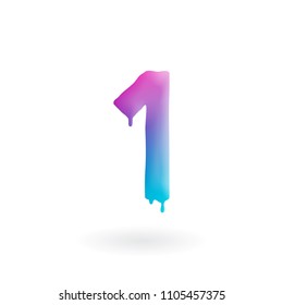 Number 1 logo. Colored paint one icon with drips. Dripping liquid symbol. Isolated art concept vector.